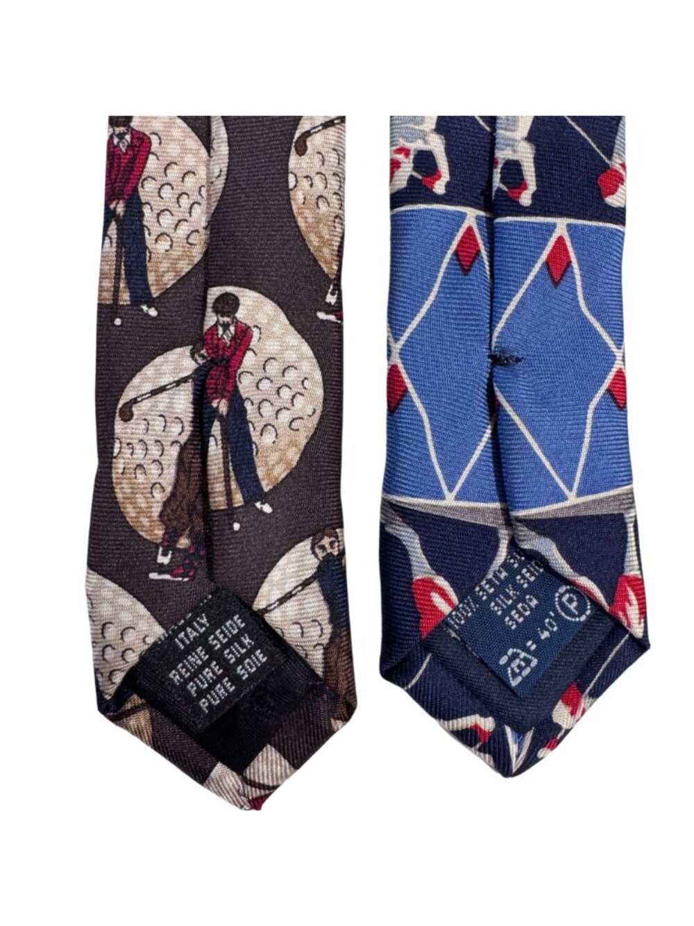 Sterling Hunt Brown OLMO 100% Silk Necktie Blue Red GOLF Print Tie 59" Lot of 2 - Picture 5 of 11